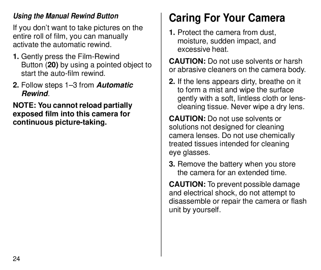 Kodak 4700ix, 4800ix manual Caring For Your Camera, Using the Manual Rewind Button 