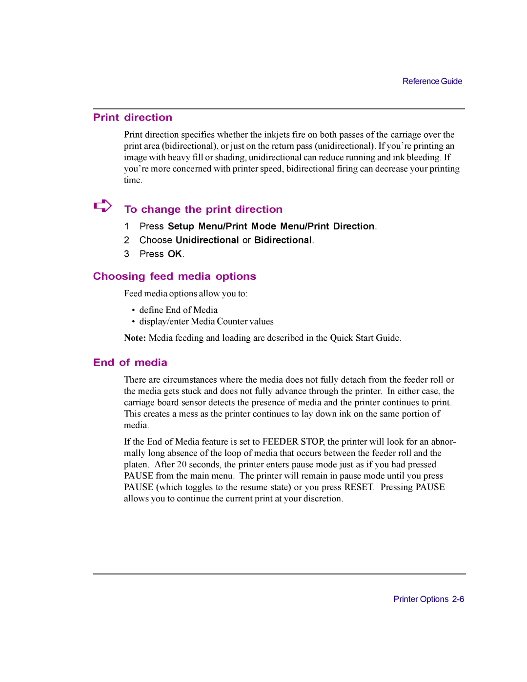 Kodak 4800 manual Print direction, To change the print direction, Choosing feed media options, End of media 