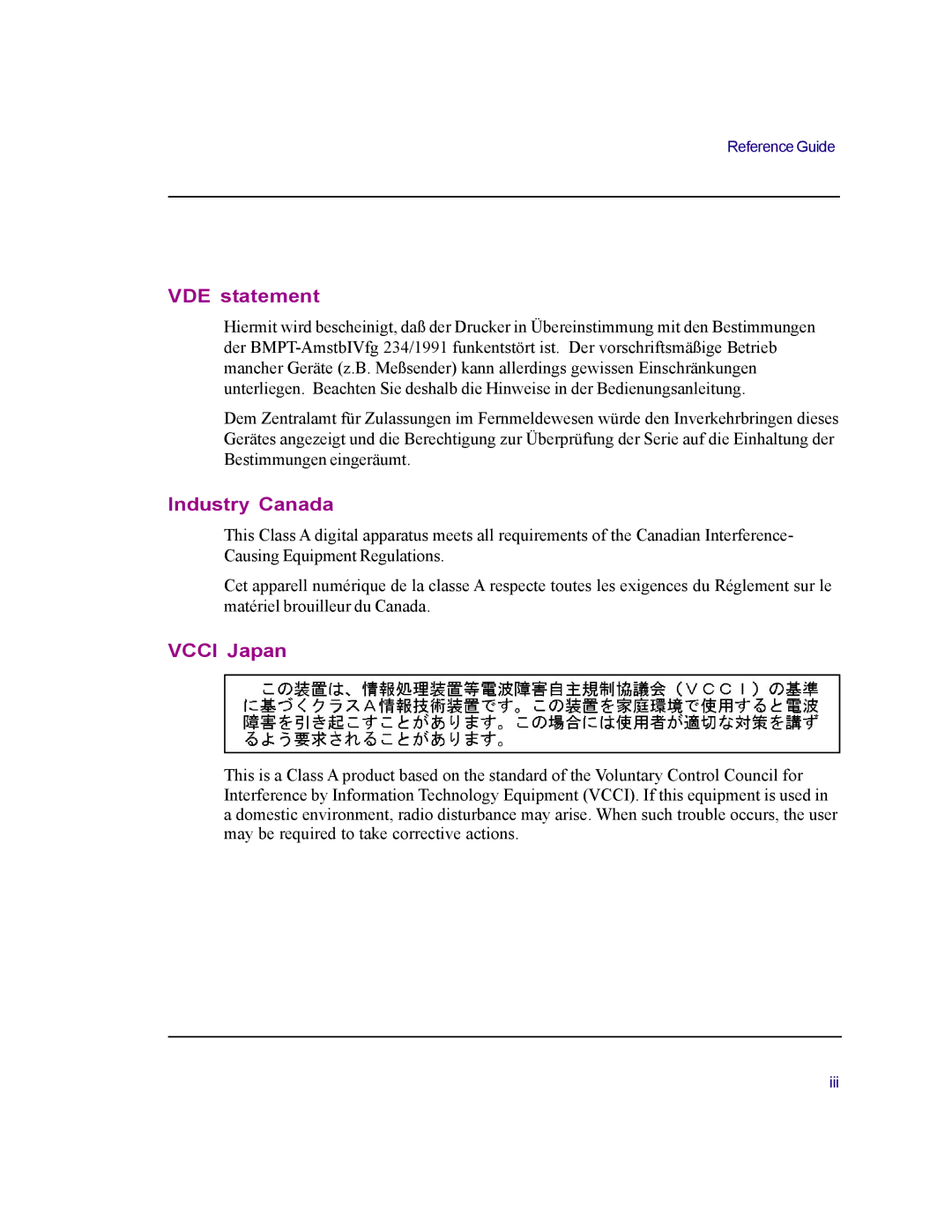 Kodak 4800 manual VDE statement, Industry Canada, Vcci Japan 