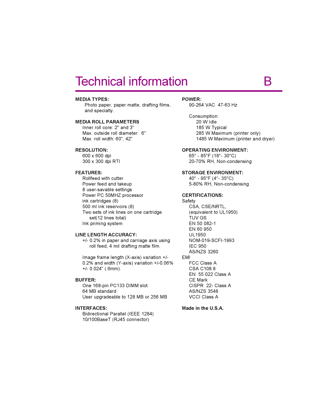 Kodak 4800 manual Technical information, Media Roll Parameters 