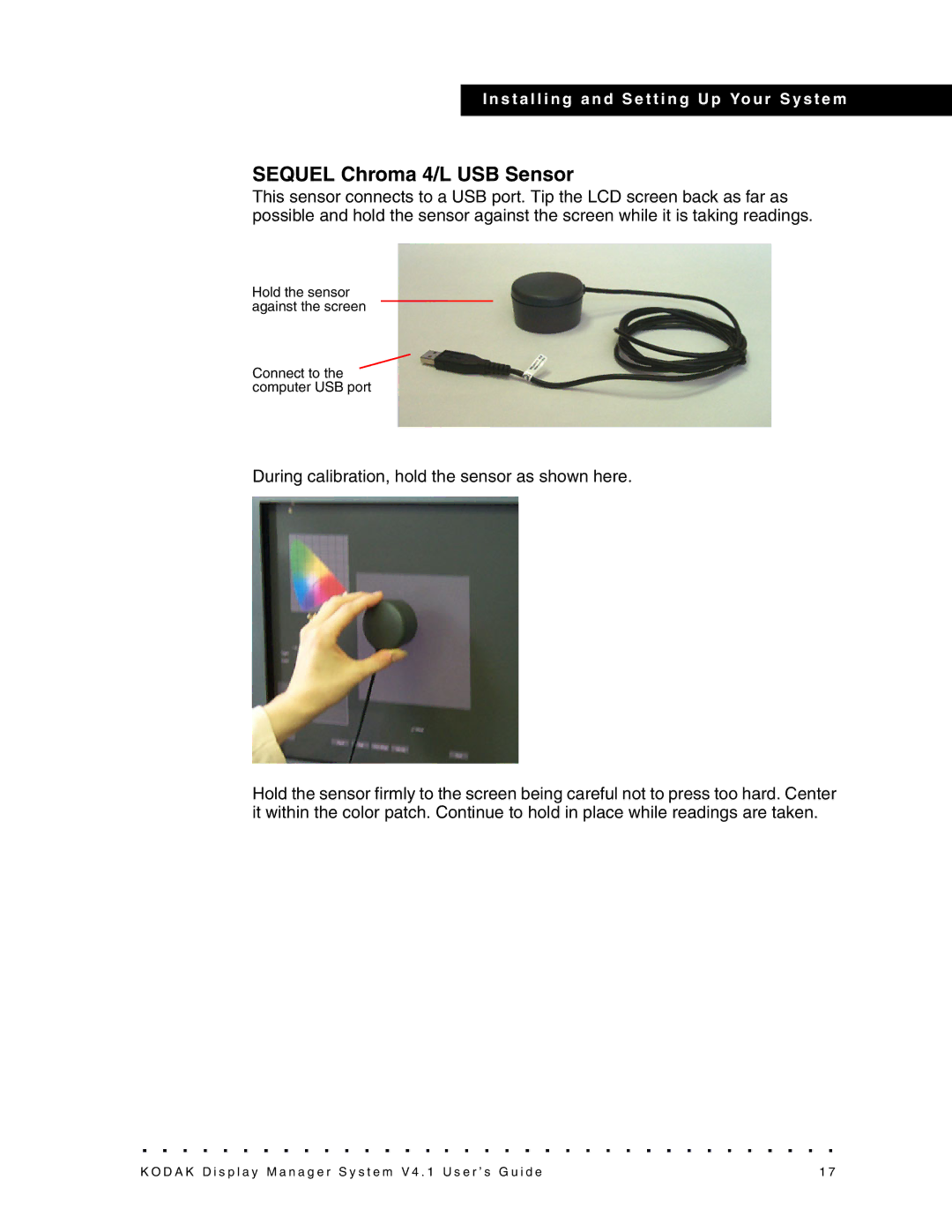 Kodak 4F3882 manual Sequel Chroma 4/L USB Sensor 