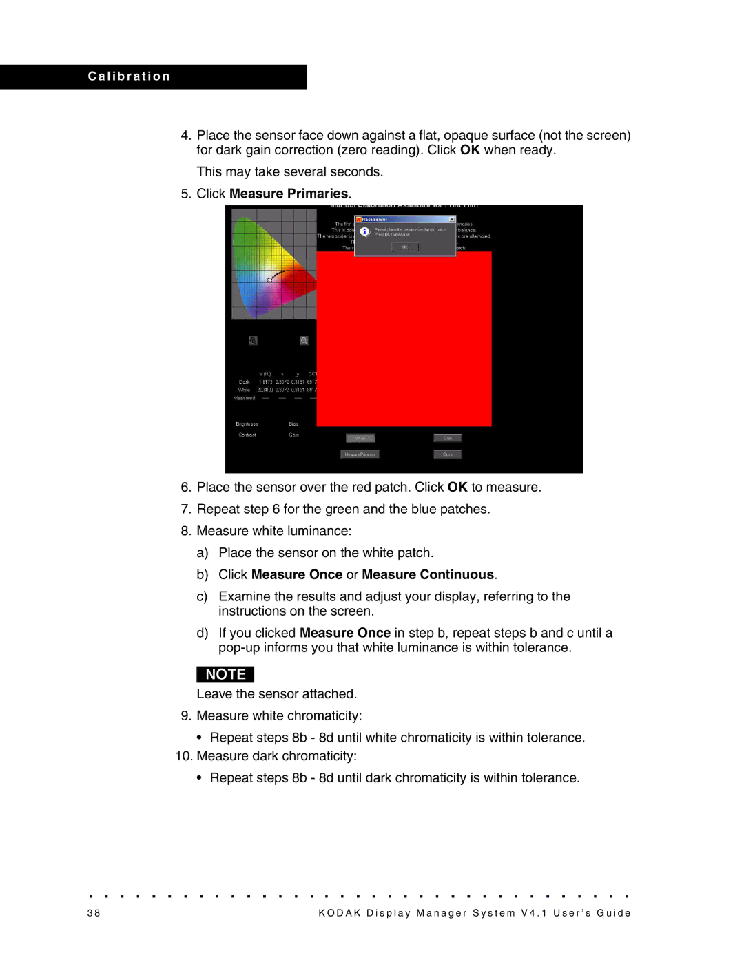 Kodak 4F3882 manual Click Measure Primaries, Click Measure Once or Measure Continuous 