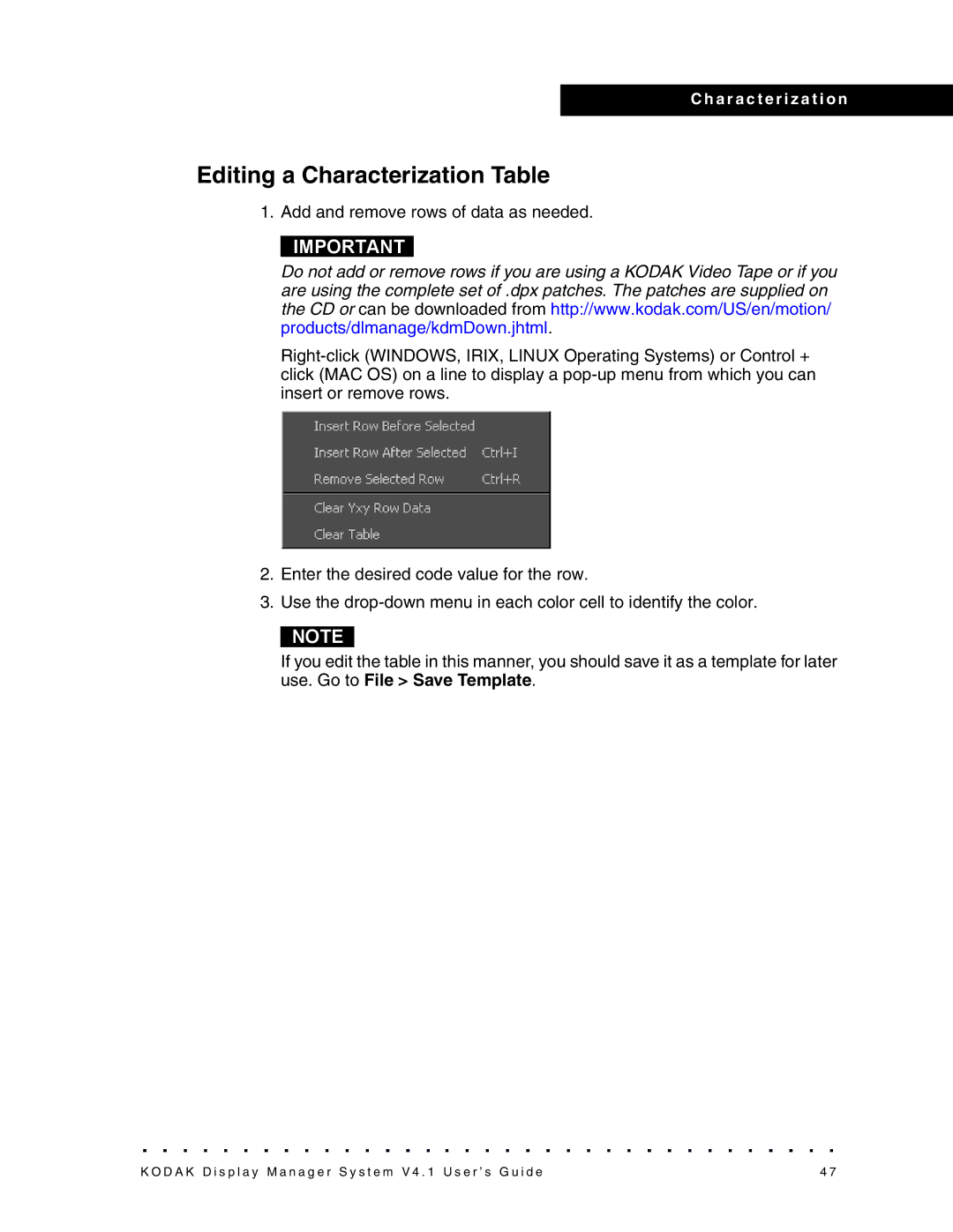 Kodak 4F3882 manual Editing a Characterization Table 