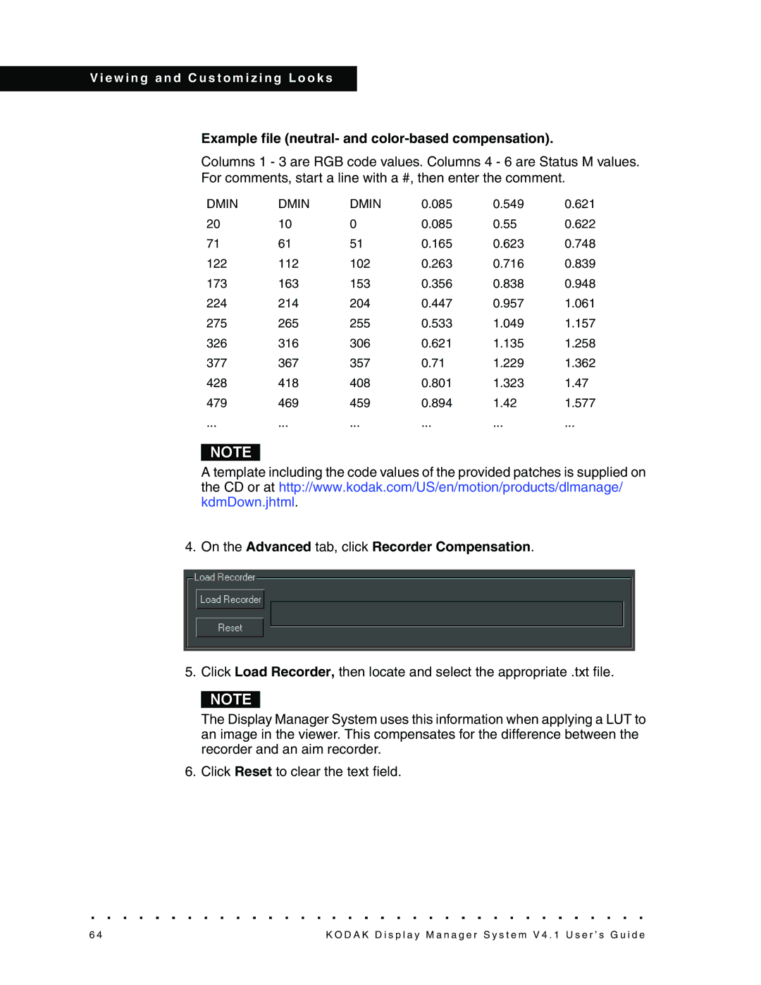 Kodak 4F3882 manual Example file neutral- and color-based compensation, On the Advanced tab, click Recorder Compensation 