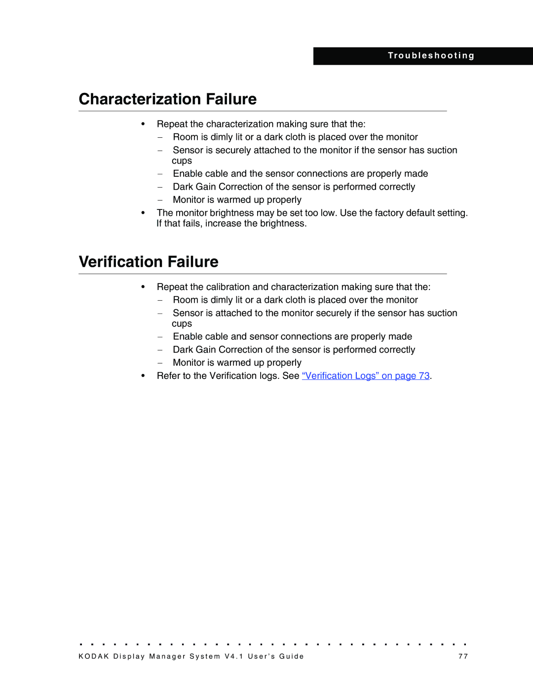 Kodak 4F3882 manual Characterization Failure, Verification Failure 