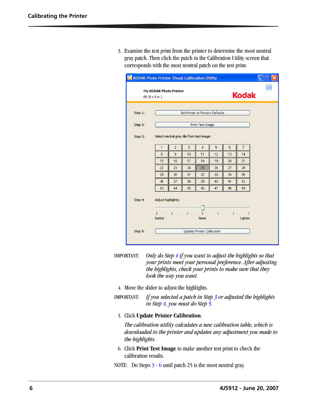 Kodak 4J5912 user manual Click Update Printer Calibration 