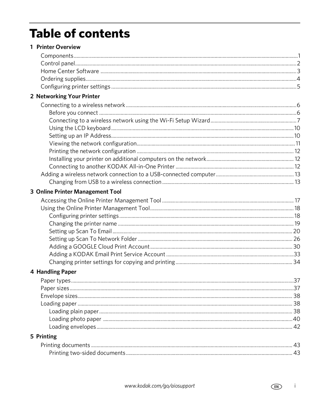 Kodak 5.1 manual Table of contents 