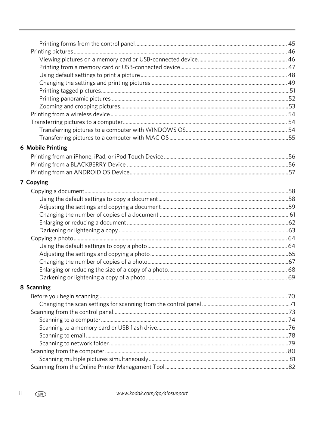 Kodak 5.1 manual Mobile Printing, Copying, Scanning 