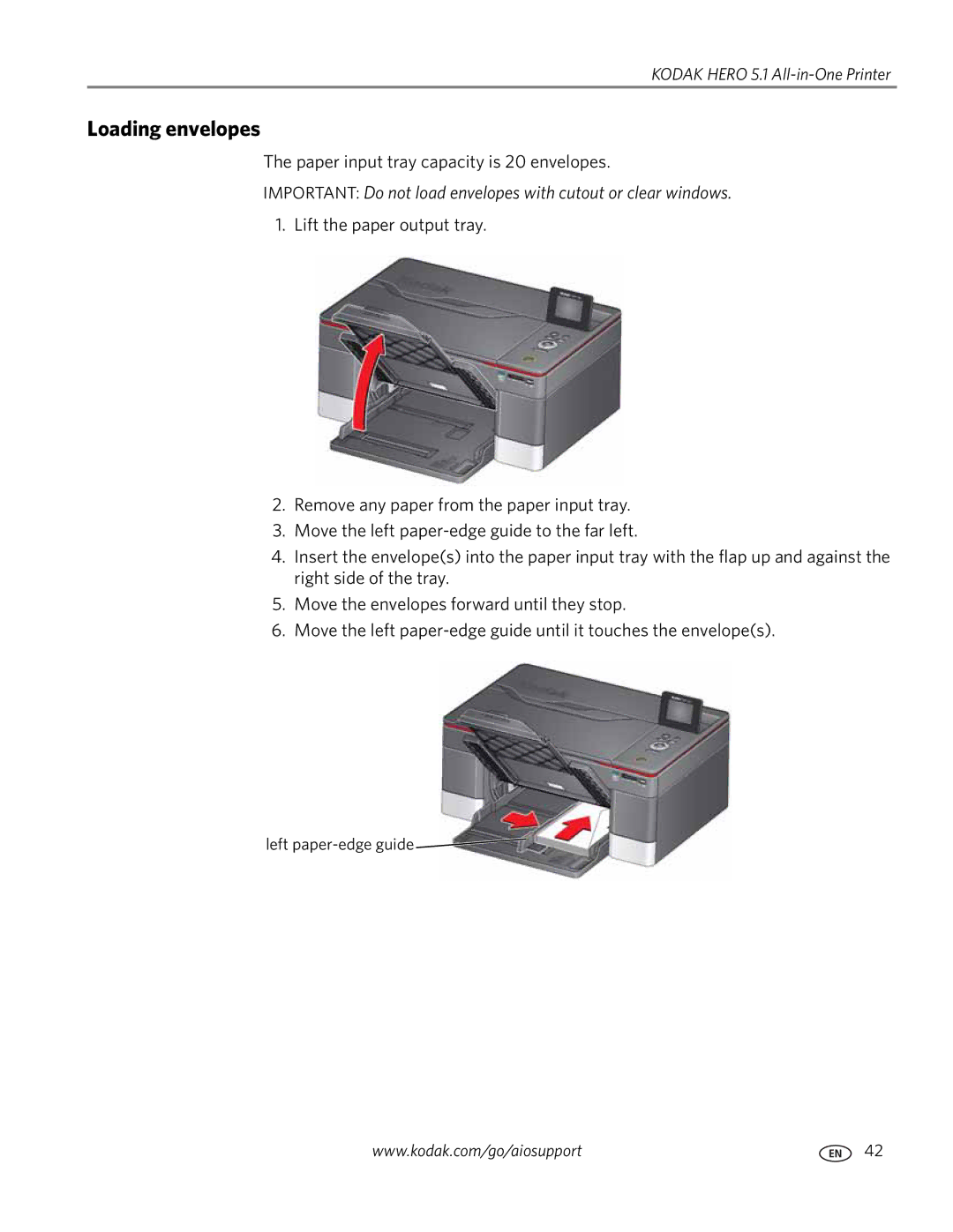 Kodak 5.1 manual Loading envelopes 