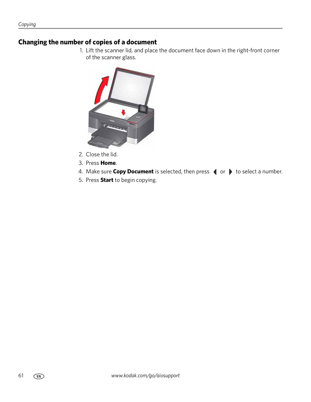 Kodak 5.1 manual Changing the number of copies of a document 