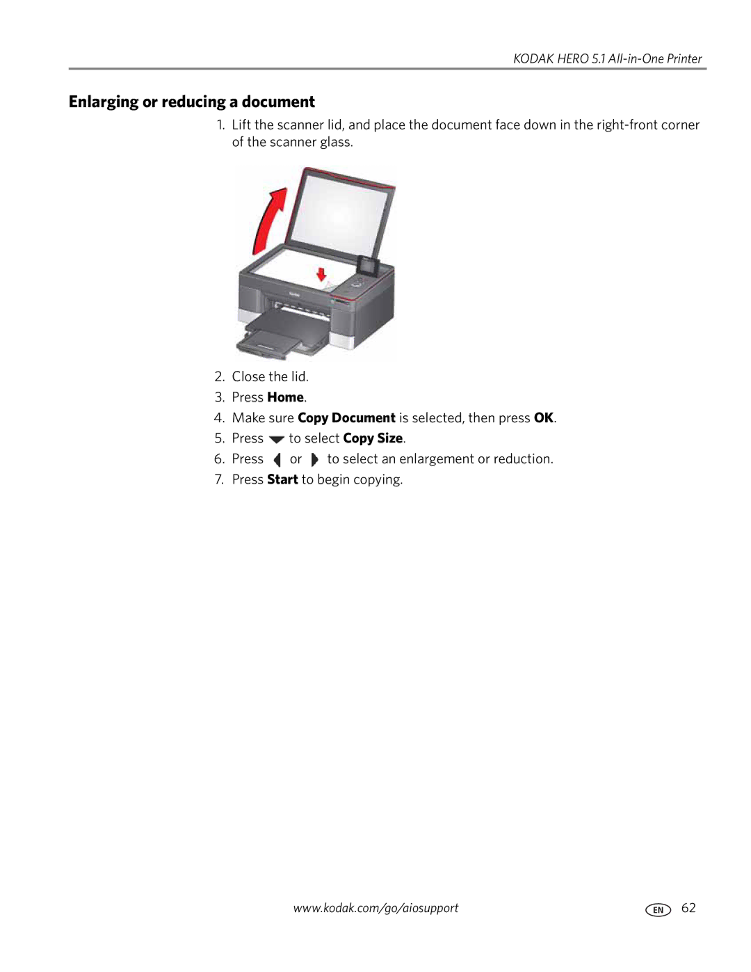 Kodak 5.1 manual Enlarging or reducing a document 