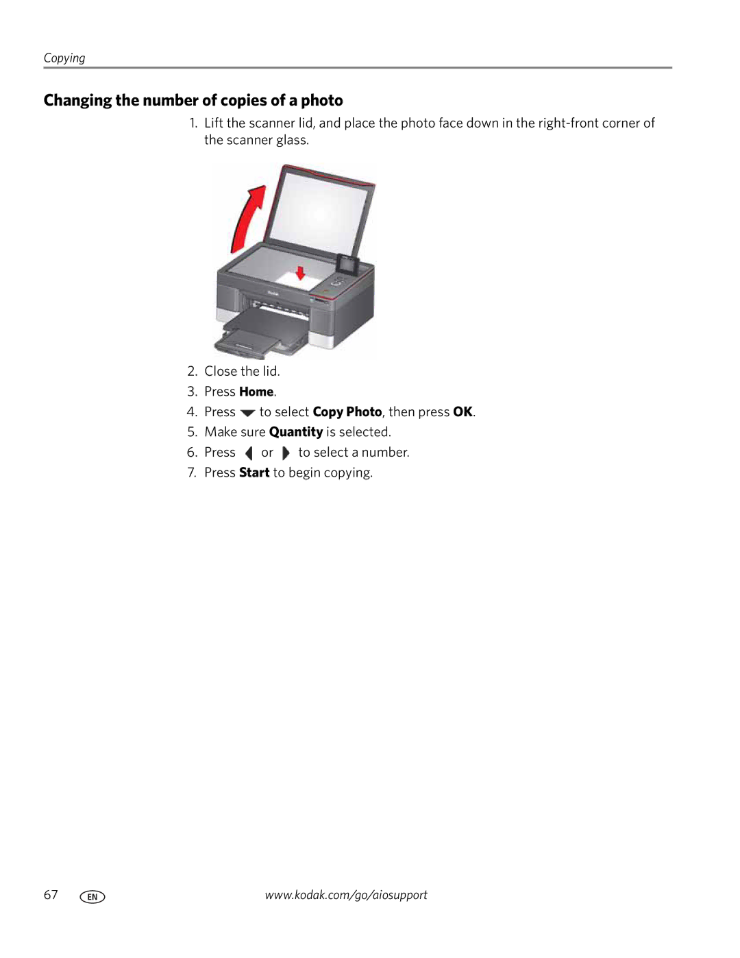 Kodak 5.1 manual Changing the number of copies of a photo 