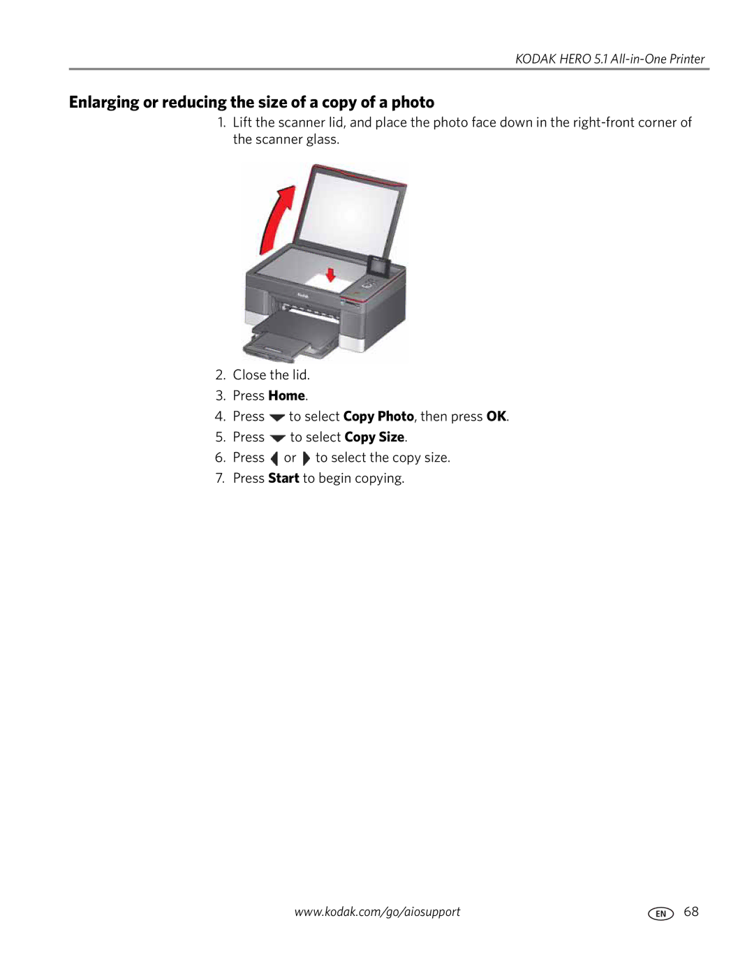 Kodak 5.1 manual Enlarging or reducing the size of a copy of a photo 