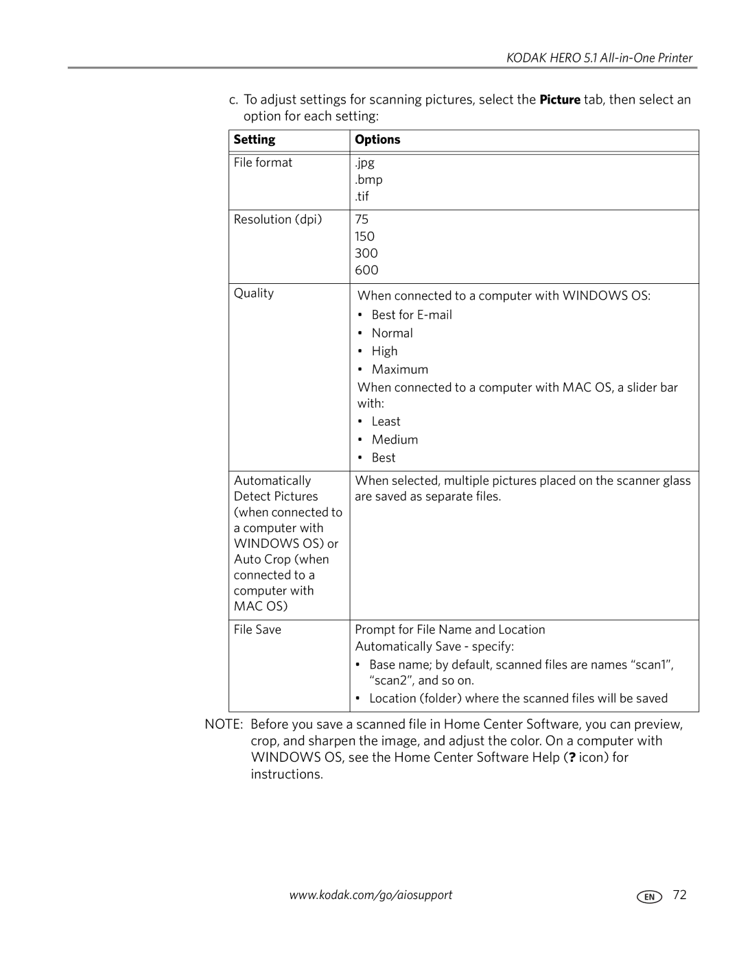 Kodak 5.1 manual Detect Pictures Are saved as separate files 