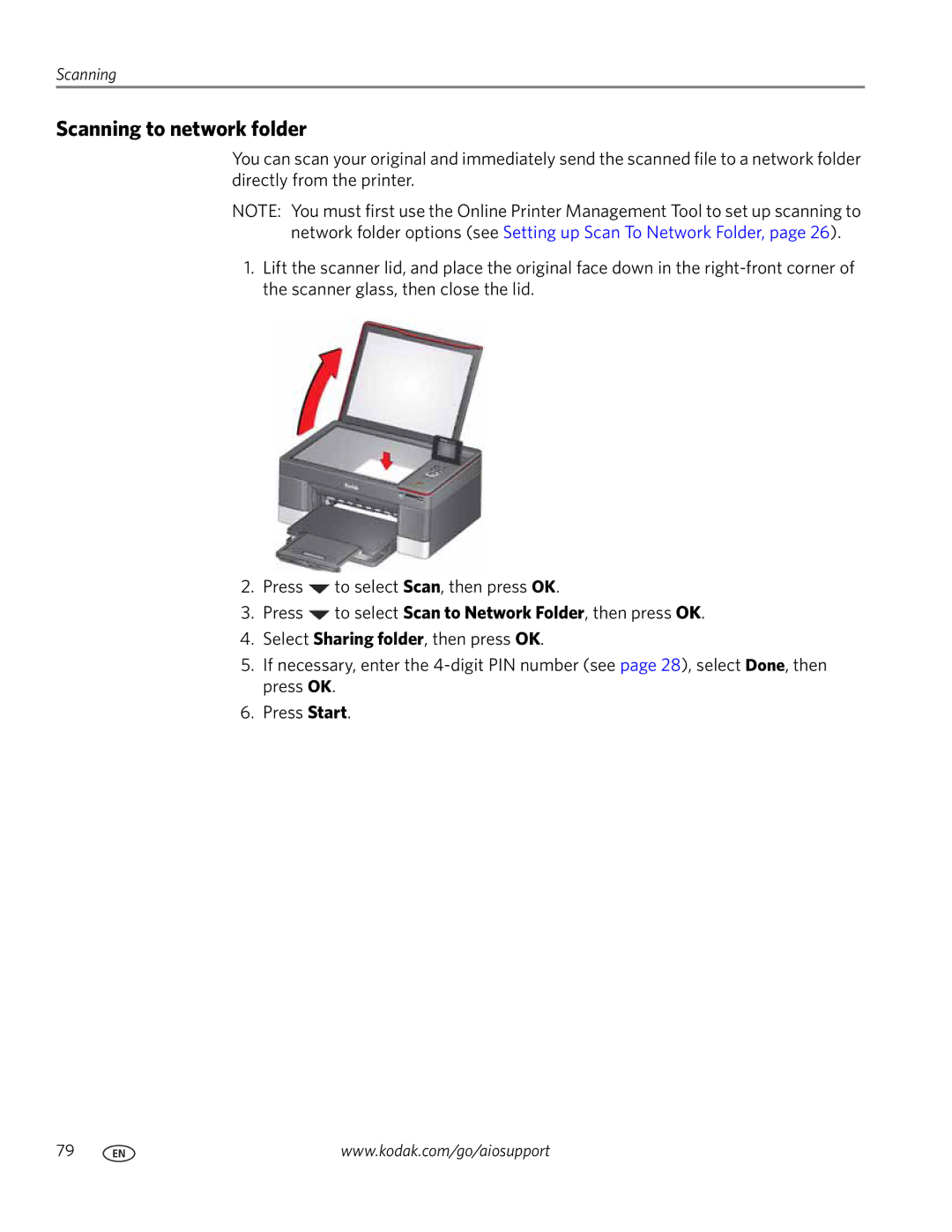 Kodak 5.1 manual Scanning to network folder 