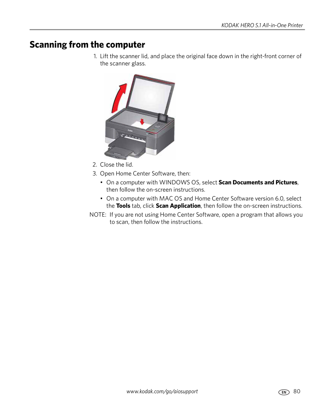 Kodak 5.1 manual Scanning from the computer 