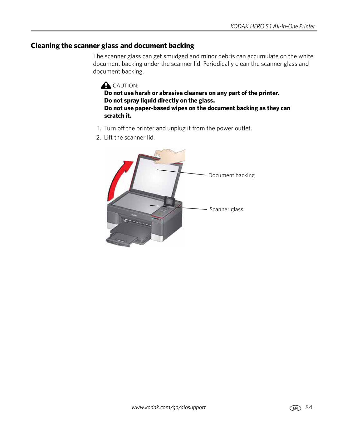 Kodak 5.1 manual Cleaning the scanner glass and document backing 