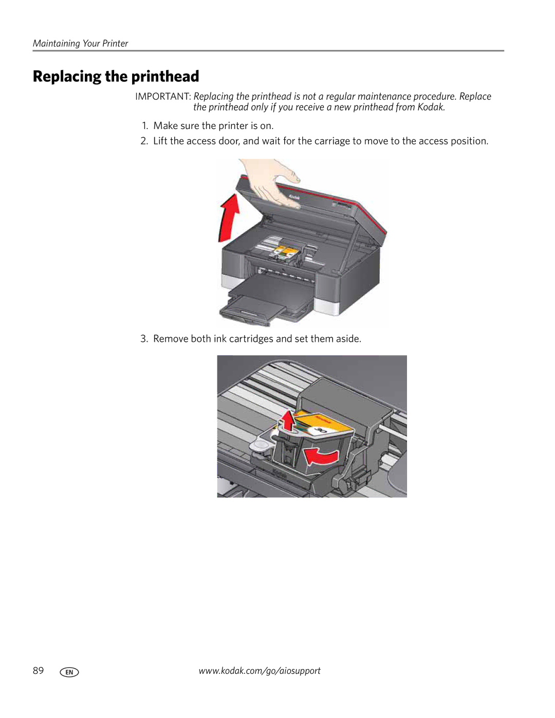 Kodak 5.1 manual Replacing the printhead 