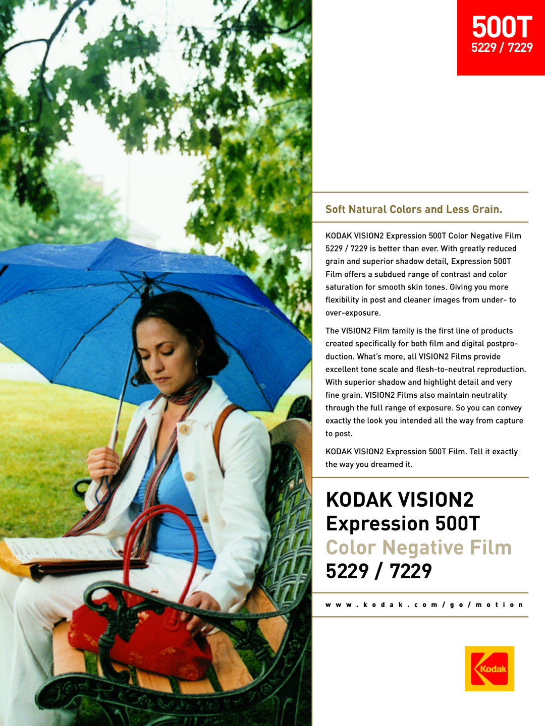 Kodak 7229 manual KODAK VISION2 Expression 500T Color Negative Film 5229, Soft Natural Colors and Less Grain 