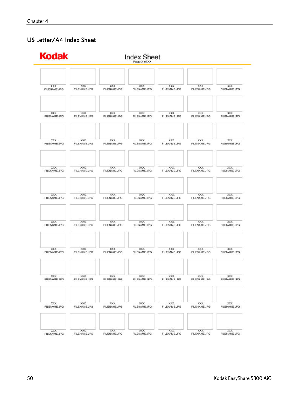 Kodak 5300 manual US Letter/A4 Index Sheet, Chapter 