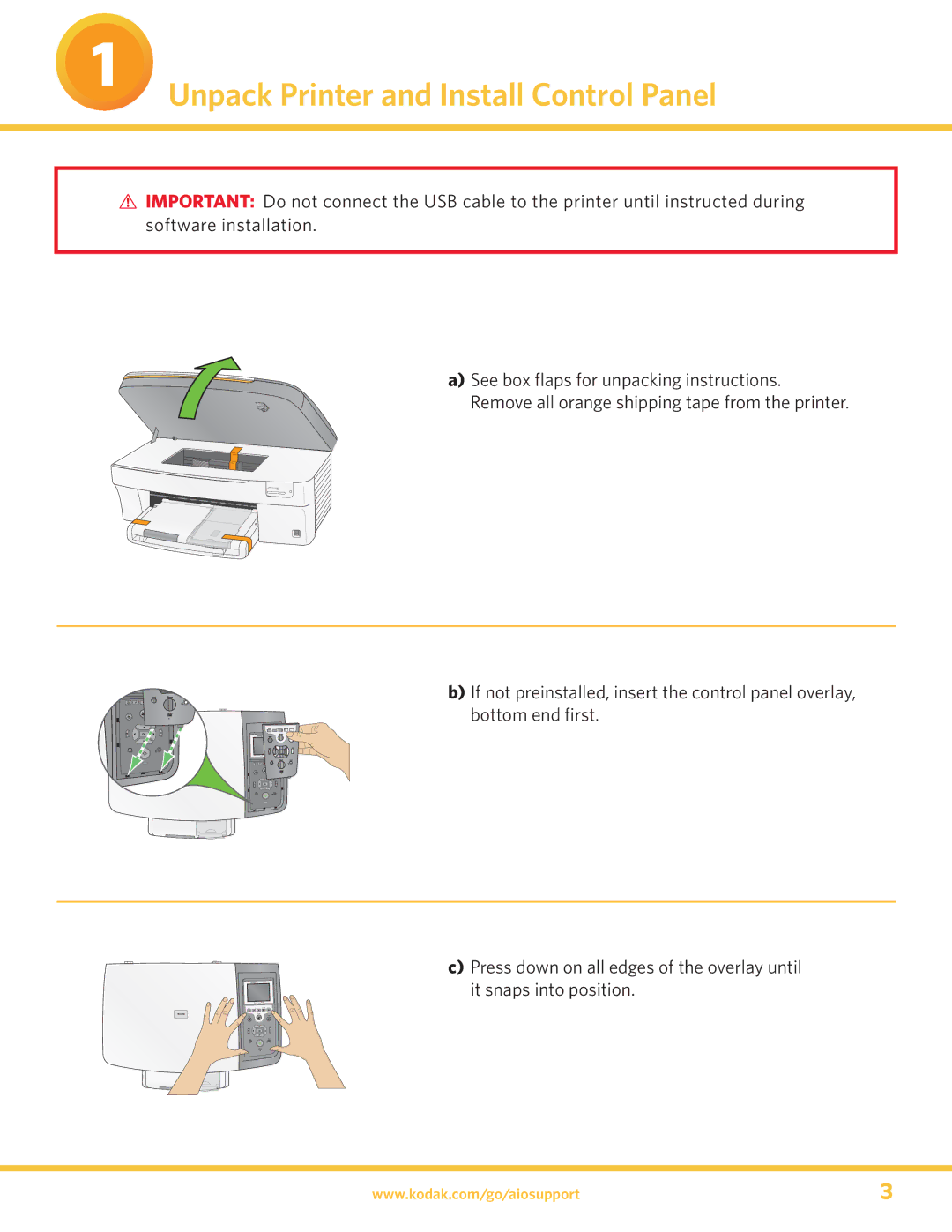 Kodak 5300 manual Unpack Printer and Install Control Panel 