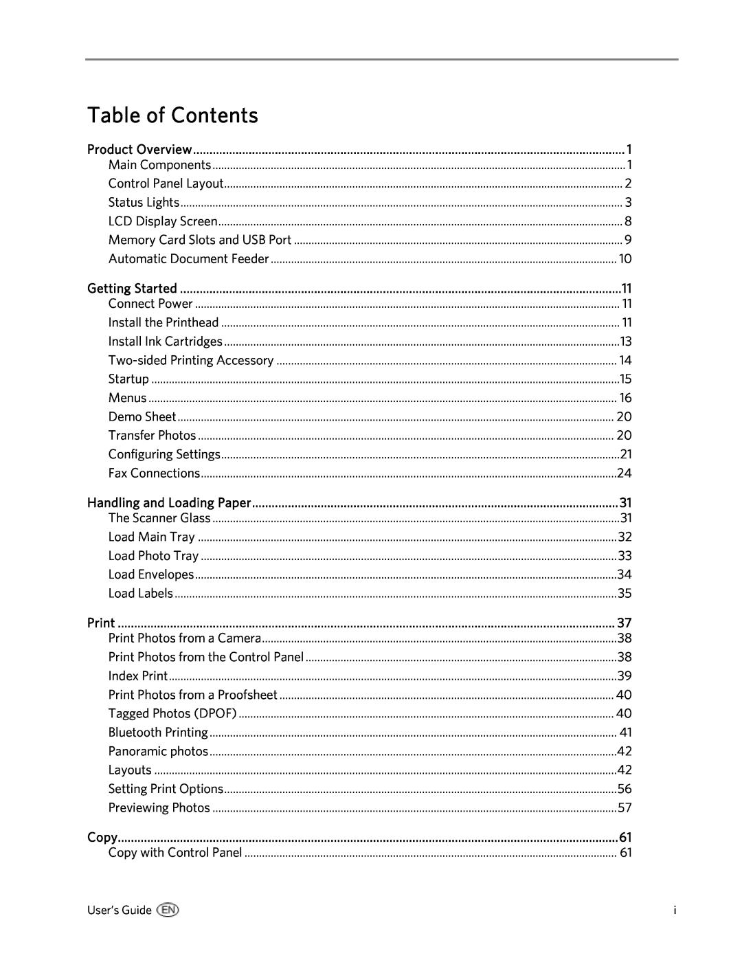 Kodak 5500 manual Table of Contents, User’s Guide 