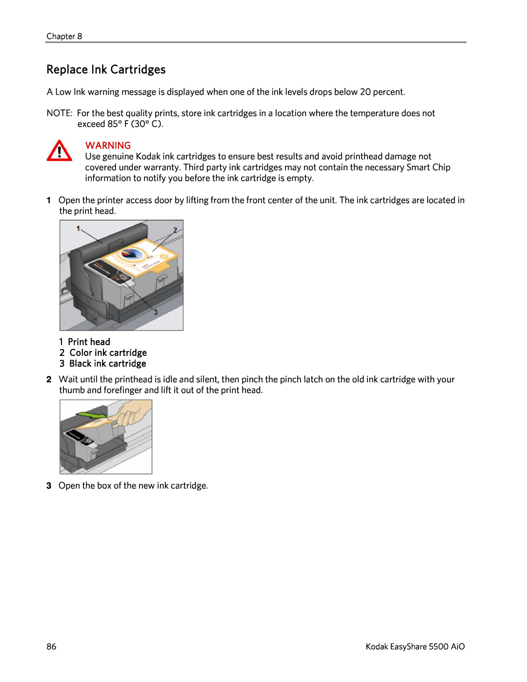 Kodak 5500 manual Replace Ink Cartridges, Print head 2Color ink cartridge, Black ink cartridge 