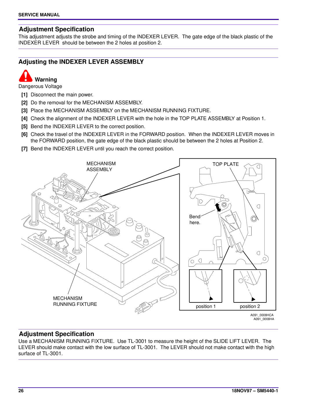 Kodak 4200-J, 4400, 4200-KK, 5600-KK, 4600-KK, 5600-J service manual Adjusting the Indexer Lever Assembly 