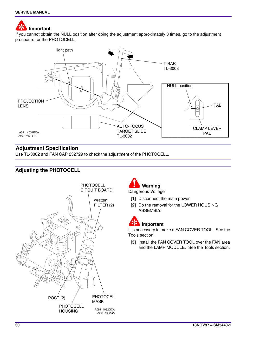 Kodak 4400, 4200-KK, 5600-KK, 4600-KK, 5600-J, 4200-J service manual Adjusting the Photocell 