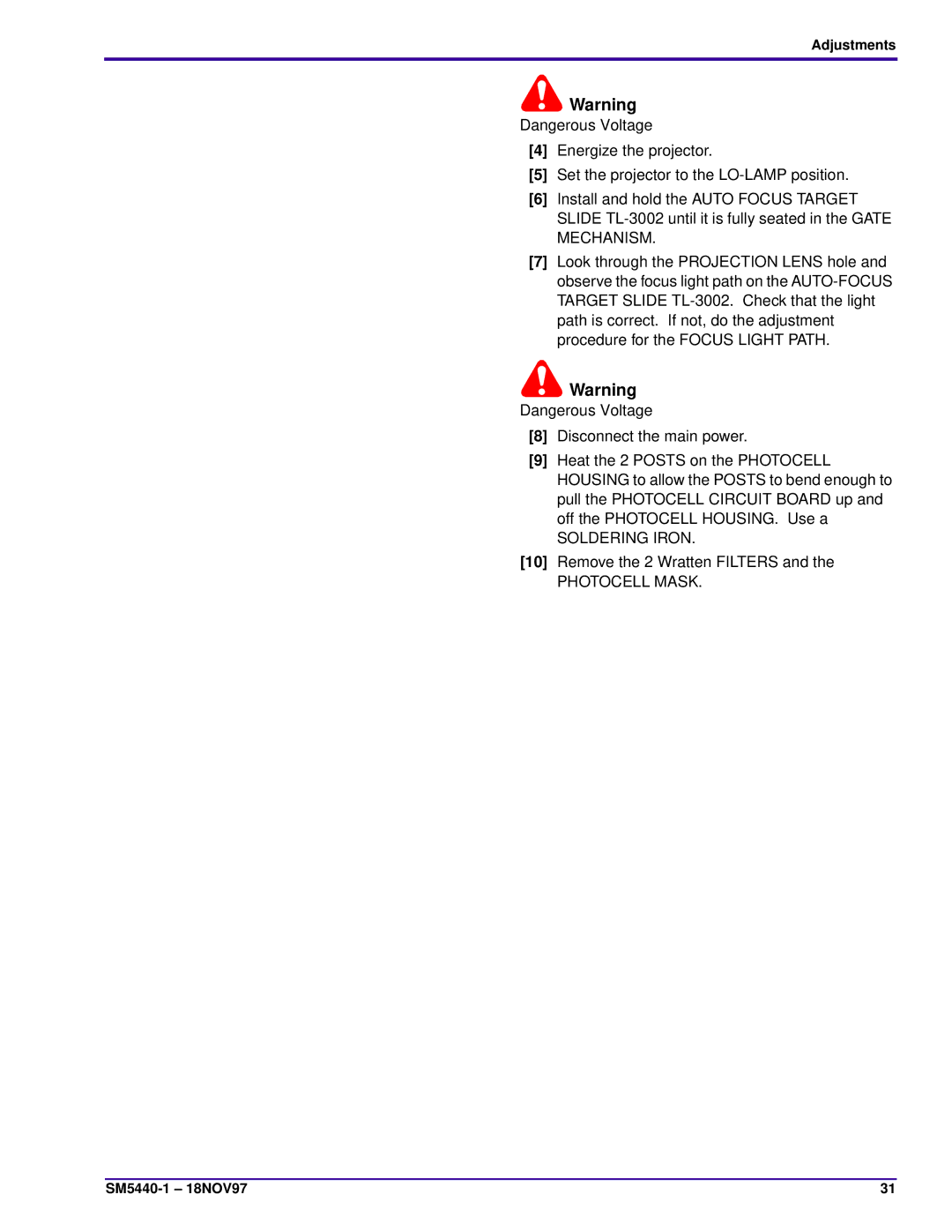 Kodak 5600-KK, 4400, 4200-KK, 4600-KK, 5600-J, 4200-J service manual Soldering Iron, Photocell Mask 