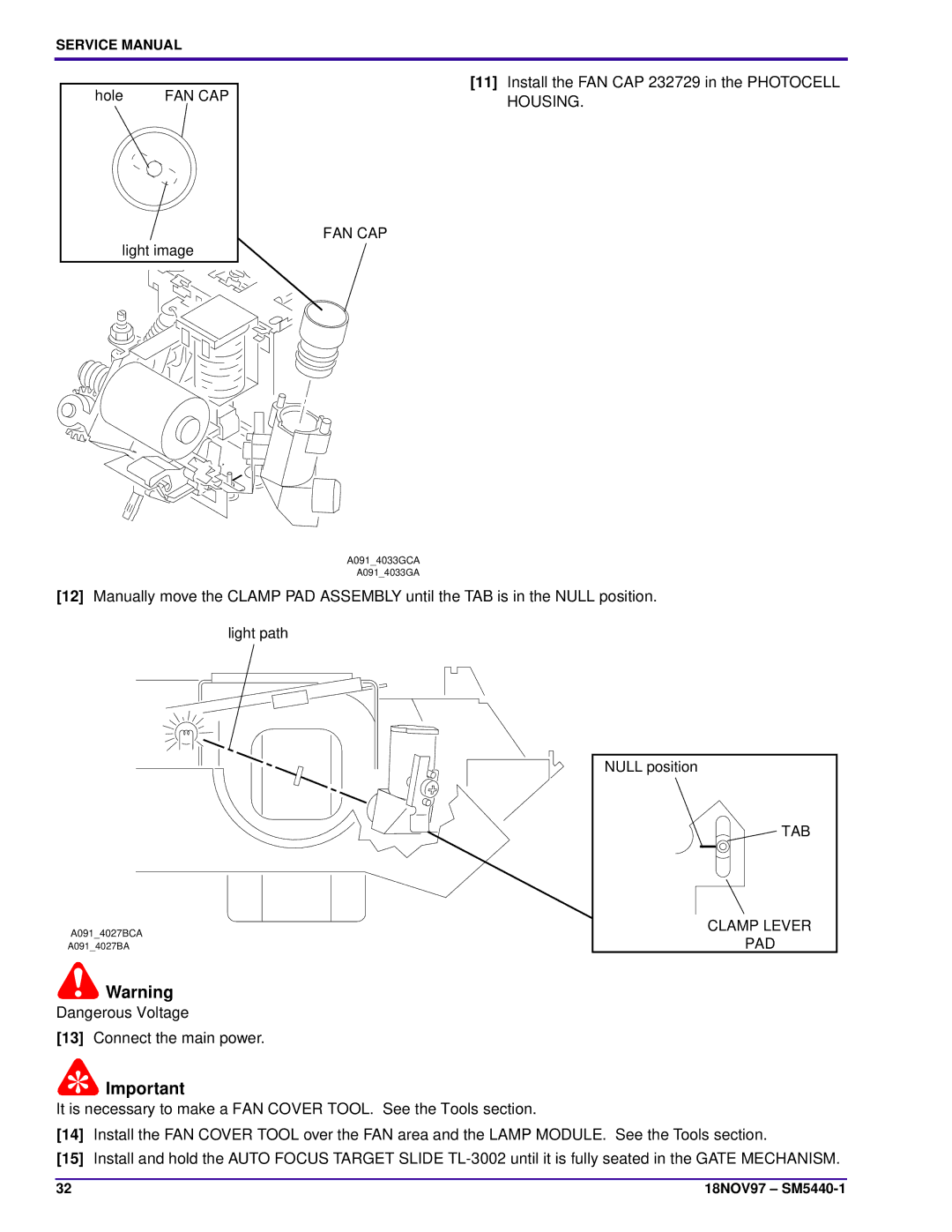 Kodak 4400, 4200-KK, 5600-KK, 4600-KK, 5600-J, 4200-J service manual FAN CAP Housing, Clamp Lever PAD 