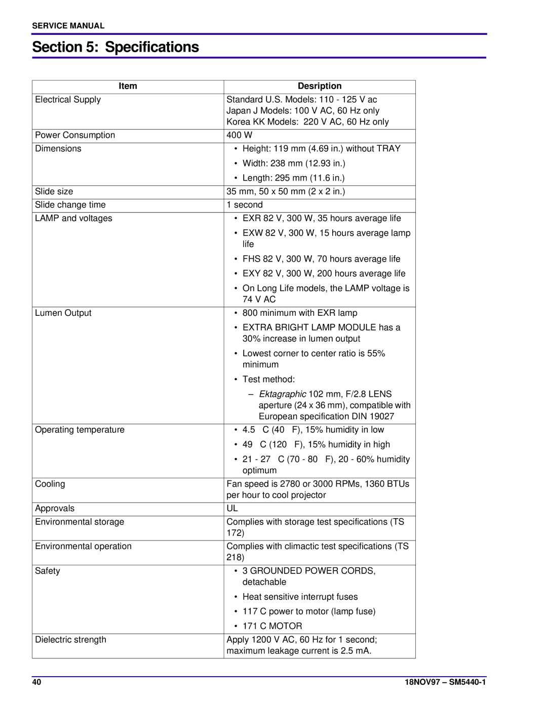 Kodak 5600-KK, 4400, 4200-KK, 4600-KK, 5600-J, 4200-J service manual Specifications, Grounded Power Cords 