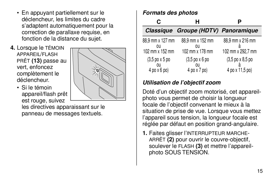 Kodak 5800 MRX manual Formats des photos, Utilisation de l’objectif zoom 