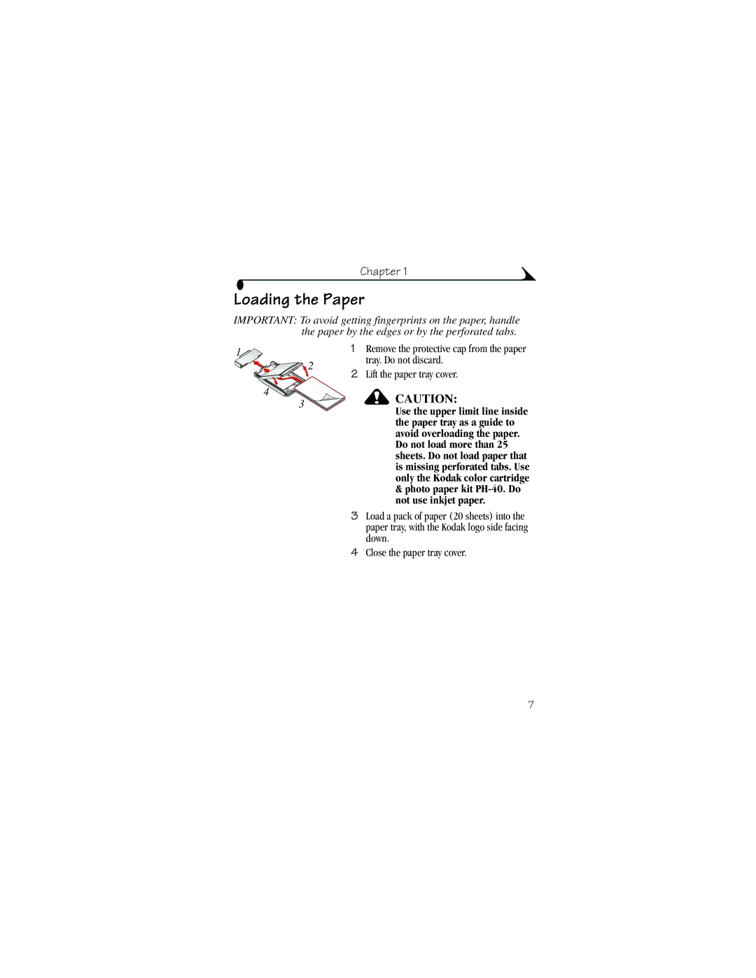 Kodak 6000 manual Loading the Paper, Photo paper kit PH-40. Do not use inkjet paper 