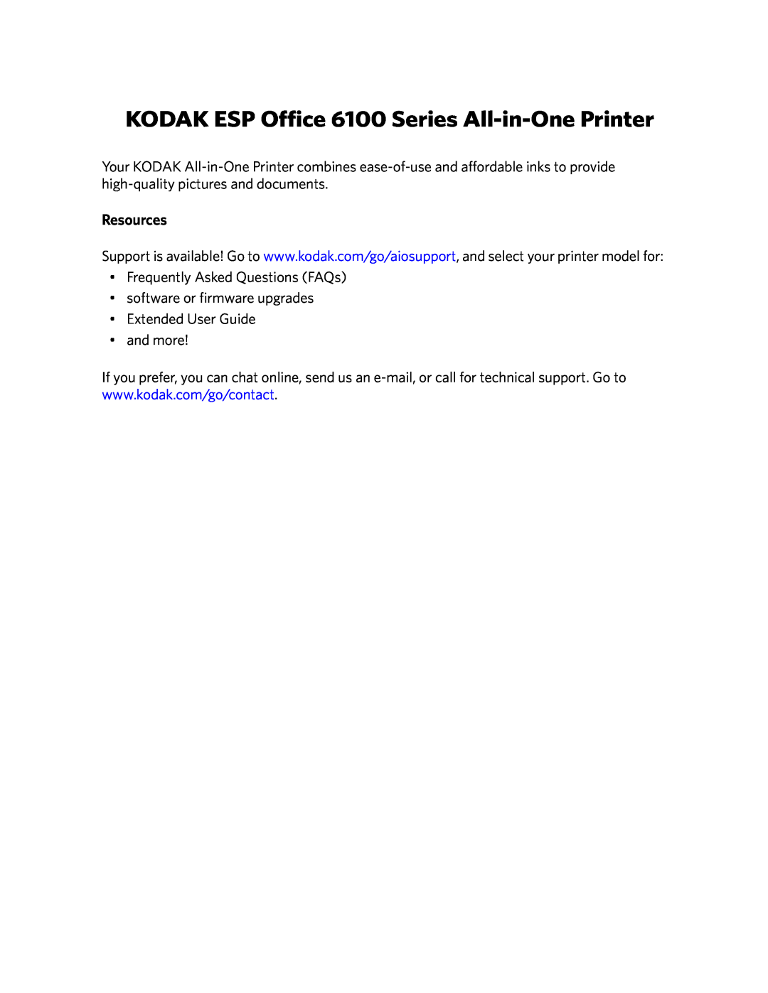 Kodak manual KODAK ESP Office 6100 Series All-in-OnePrinter, Resources 