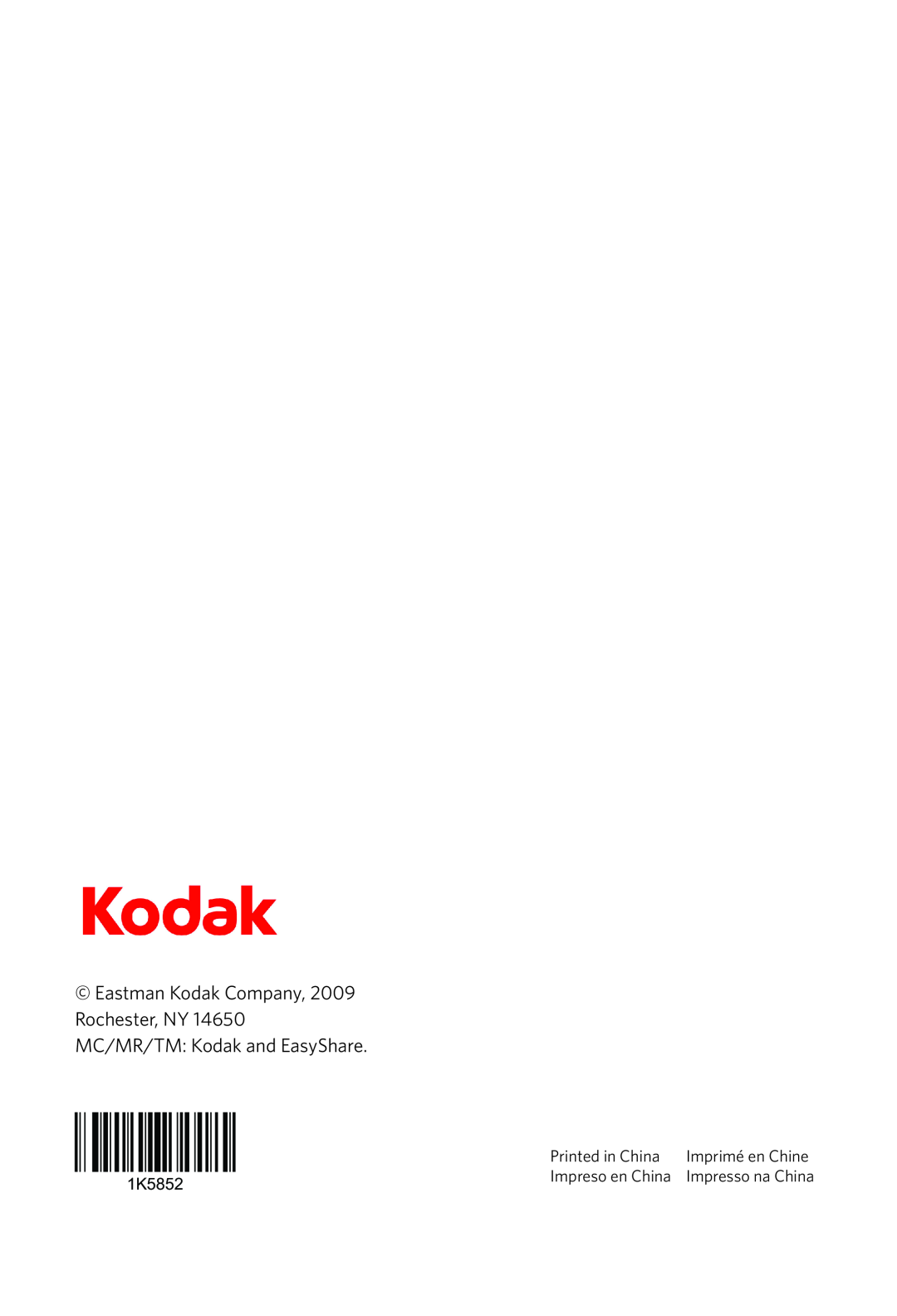 Kodak 6100 Series manual Imprimé en Chine, Impreso en China, 1K5852, Impresso na China 