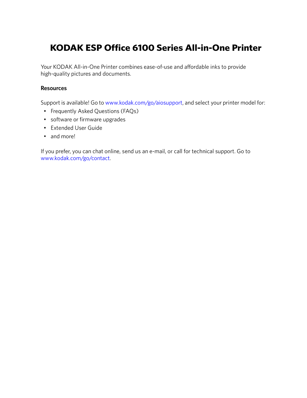 Kodak manual Kodak ESP Office 6100 Series All-in-One Printer, Resources 