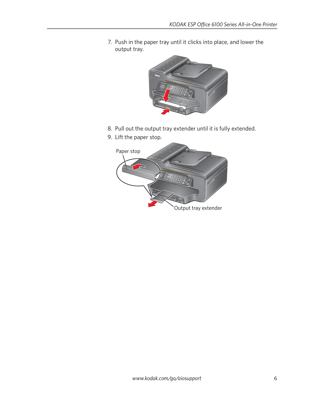 Kodak 6100 Series manual Paper stop Output tray extender 