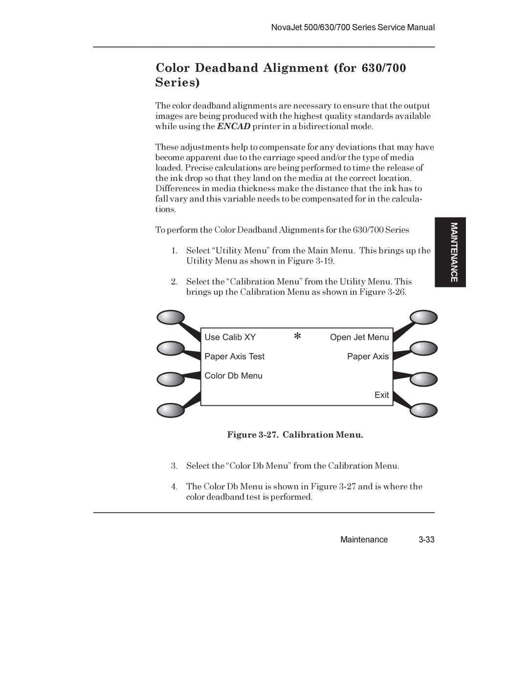 Kodak 500 service manual Color Deadband Alignment for 630/700 Series, Calibration Menu 