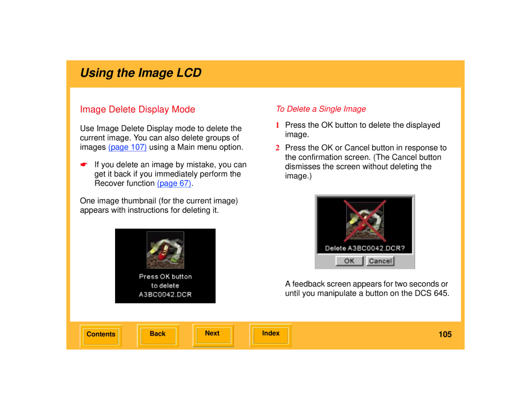 Kodak 645 manual Image Delete Display Mode, To Delete a Single Image 