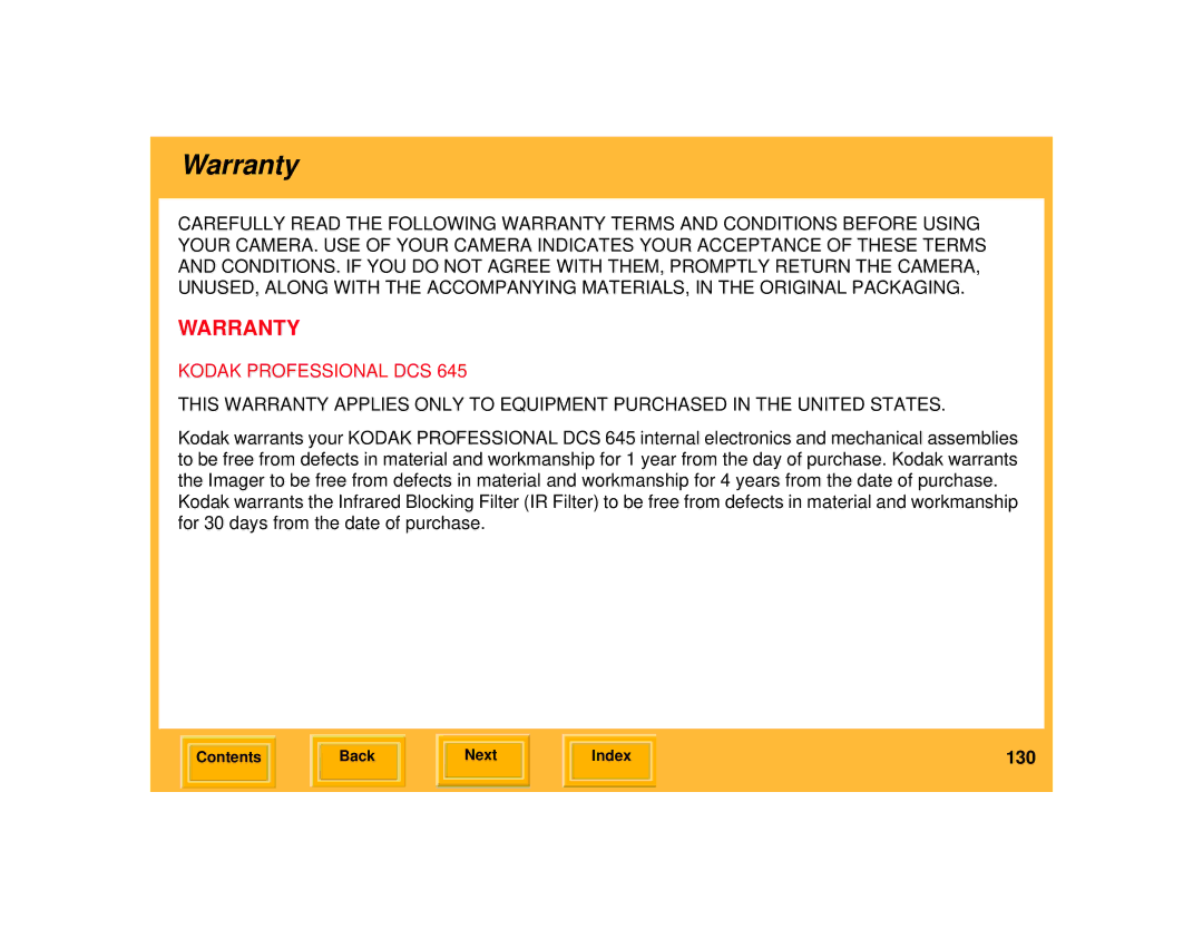 Kodak 645 manual Warranty 