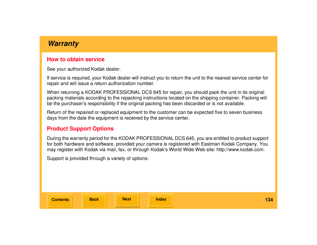 Kodak 645 manual Product Support Options 