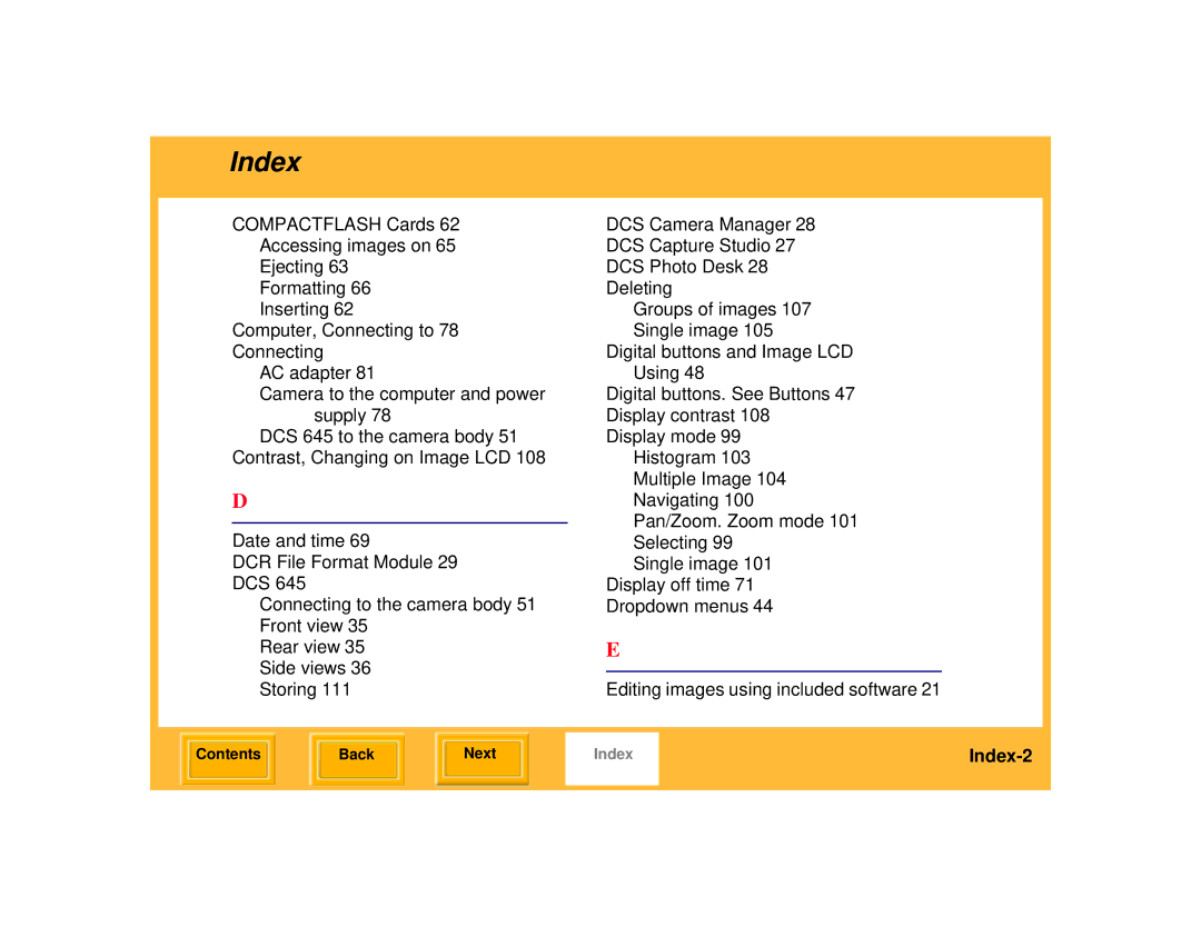 Kodak 645 manual Index-2 