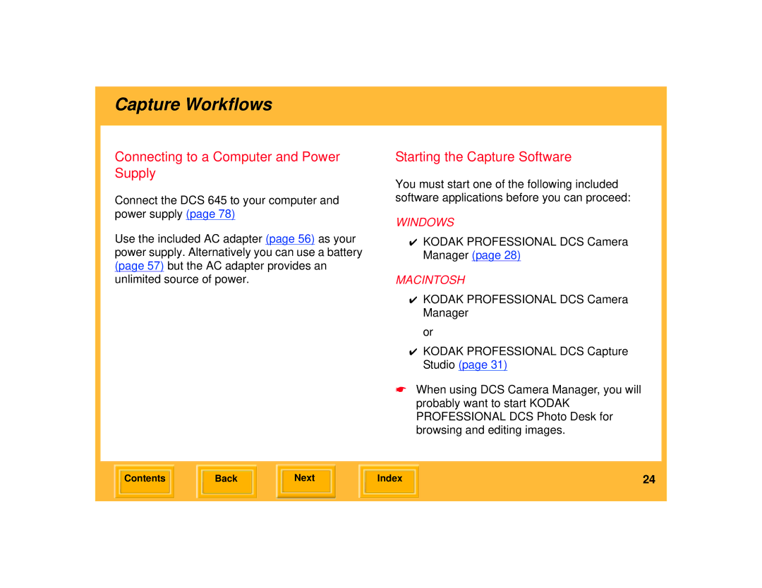 Kodak 645 manual Connecting to a Computer and Power Supply, Starting the Capture Software 