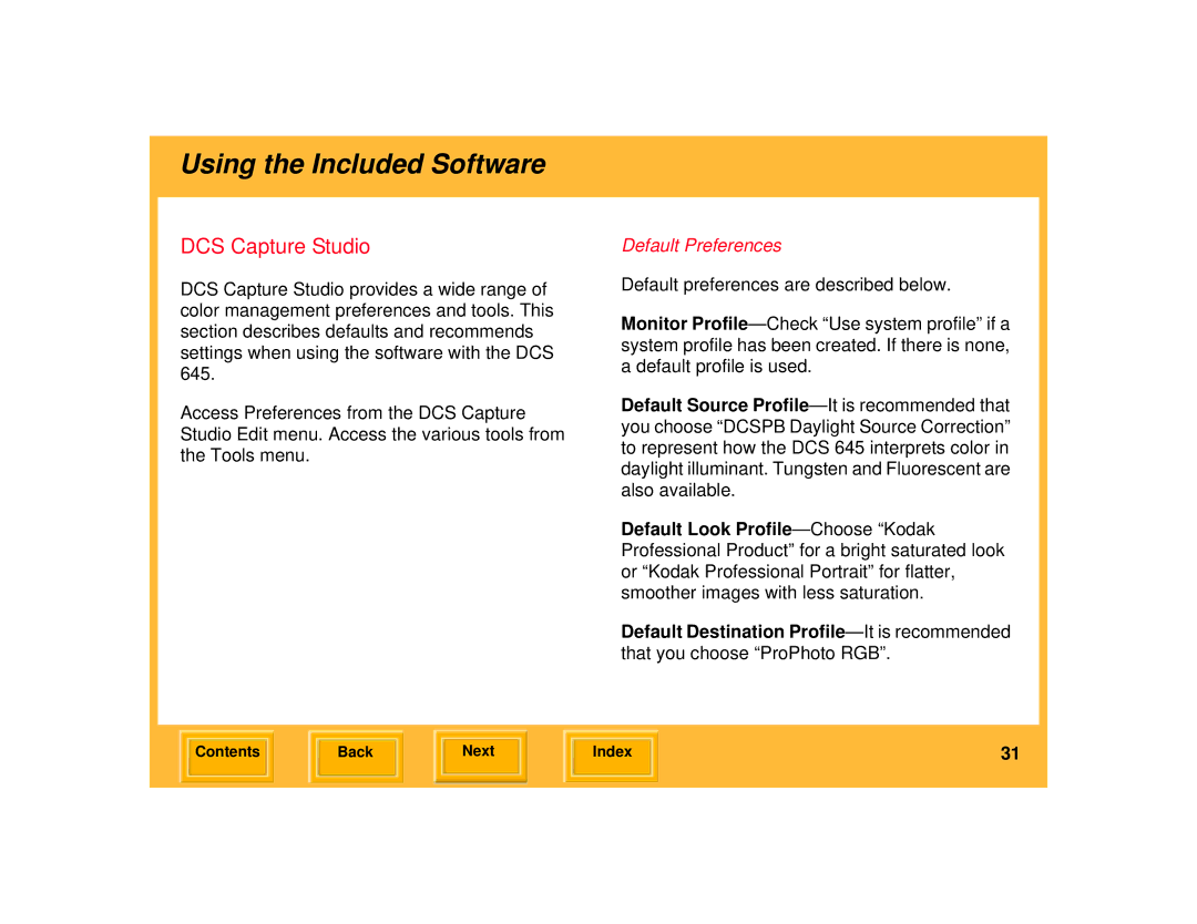 Kodak 645 manual DCS Capture Studio, Default Preferences 