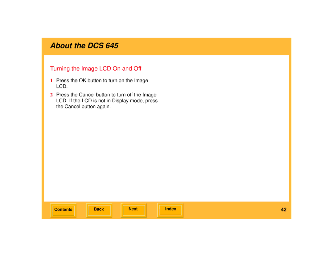 Kodak 645 manual Turning the Image LCD On and Off 