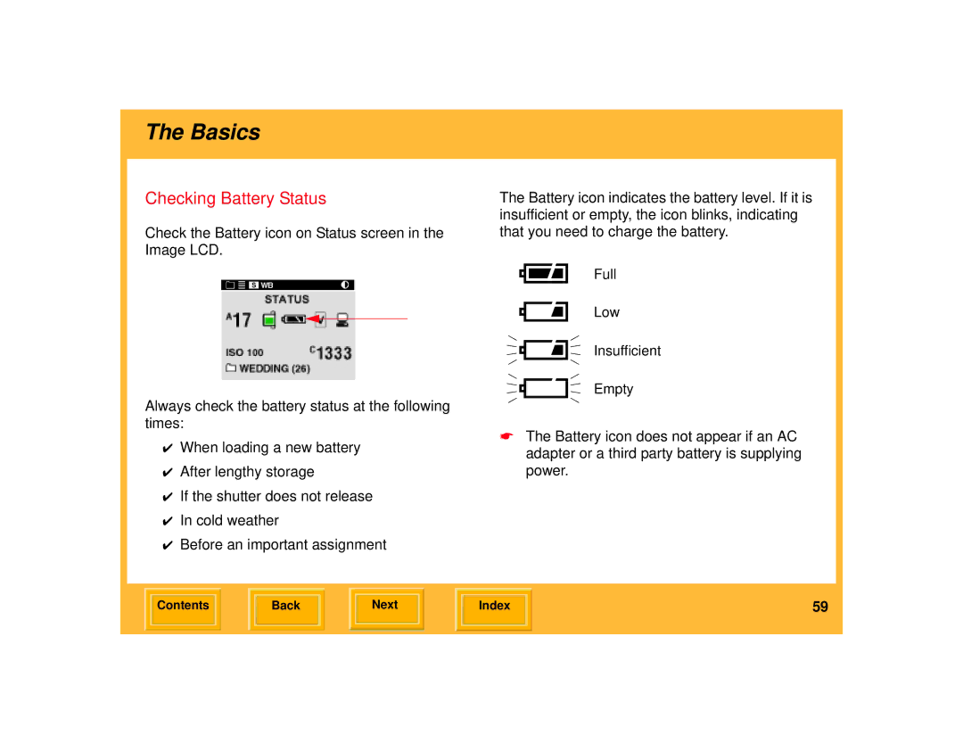 Kodak 645 manual Checking Battery Status 