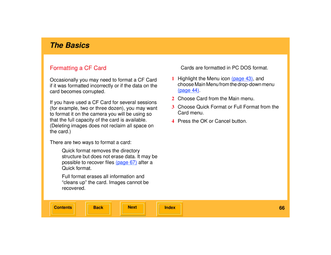 Kodak 645 manual Formatting a CF Card 