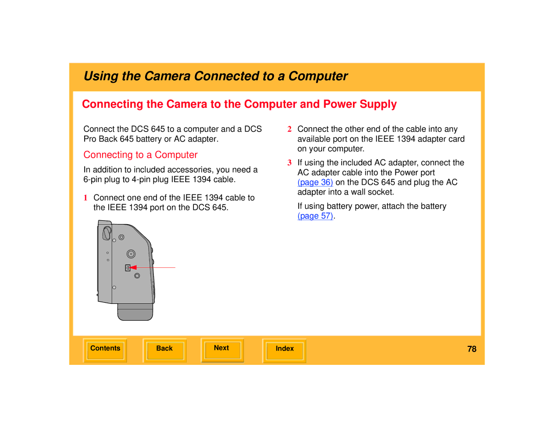 Kodak 645 manual Connecting the Camera to the Computer and Power Supply, Connecting to a Computer 