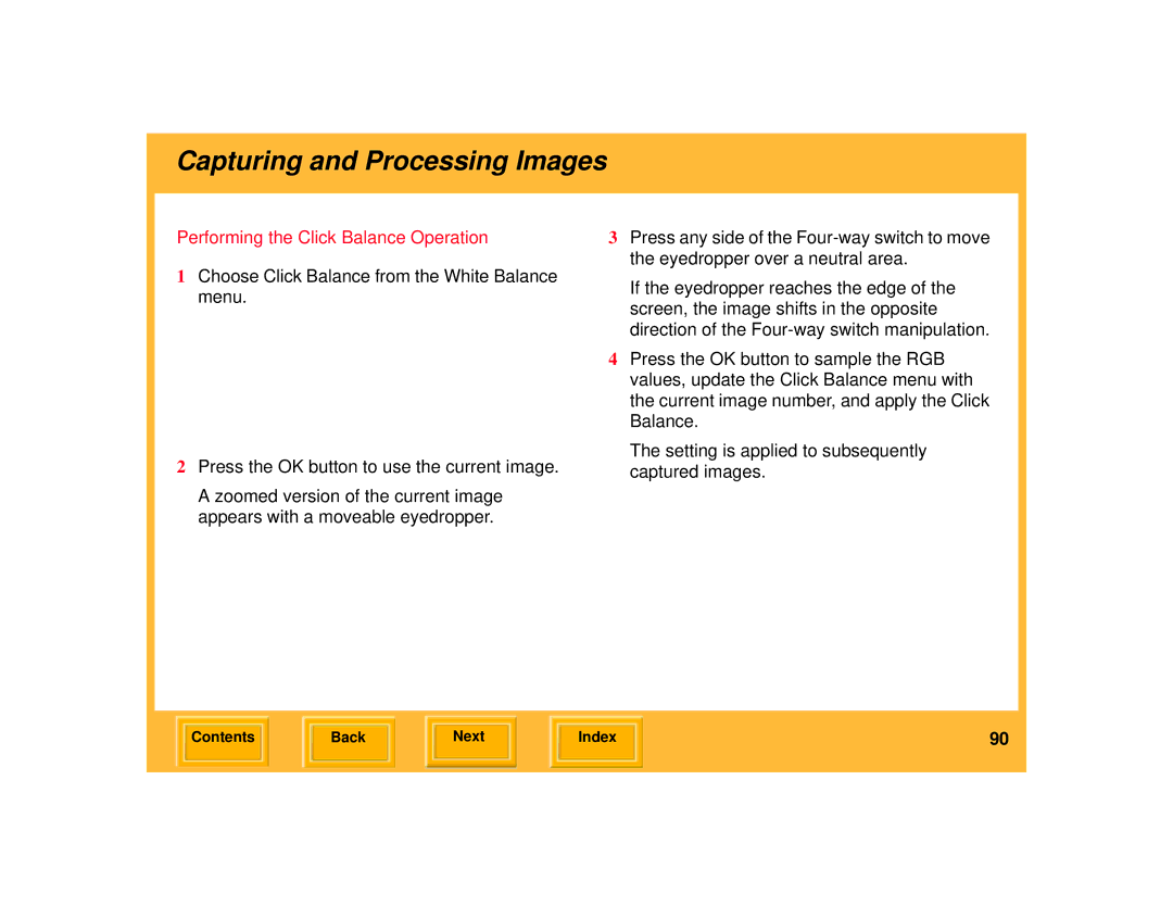 Kodak 645 manual Performing the Click Balance Operation 